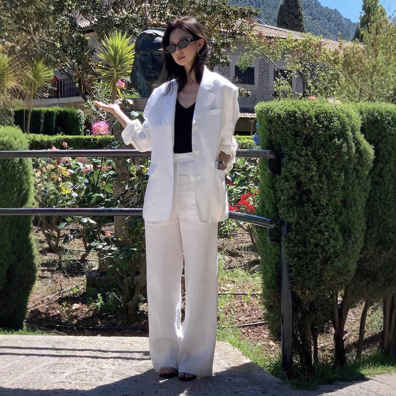 in stock White Fashion Casual Commuter Suit suit Spring Linen Designer Two-Piece Set farv * n in stock White Fashion Casual Commuter Suit suit Spring Linen Designer Two-Piece Set farv * n
