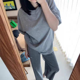 跨境Al*26夏季立体小标LOGO纯色短袖百搭休闲宽松男女慵懒感T恤女