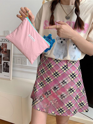 37161 Korean niche design ice cream color makeup bag small item storage bag letter handbag purse