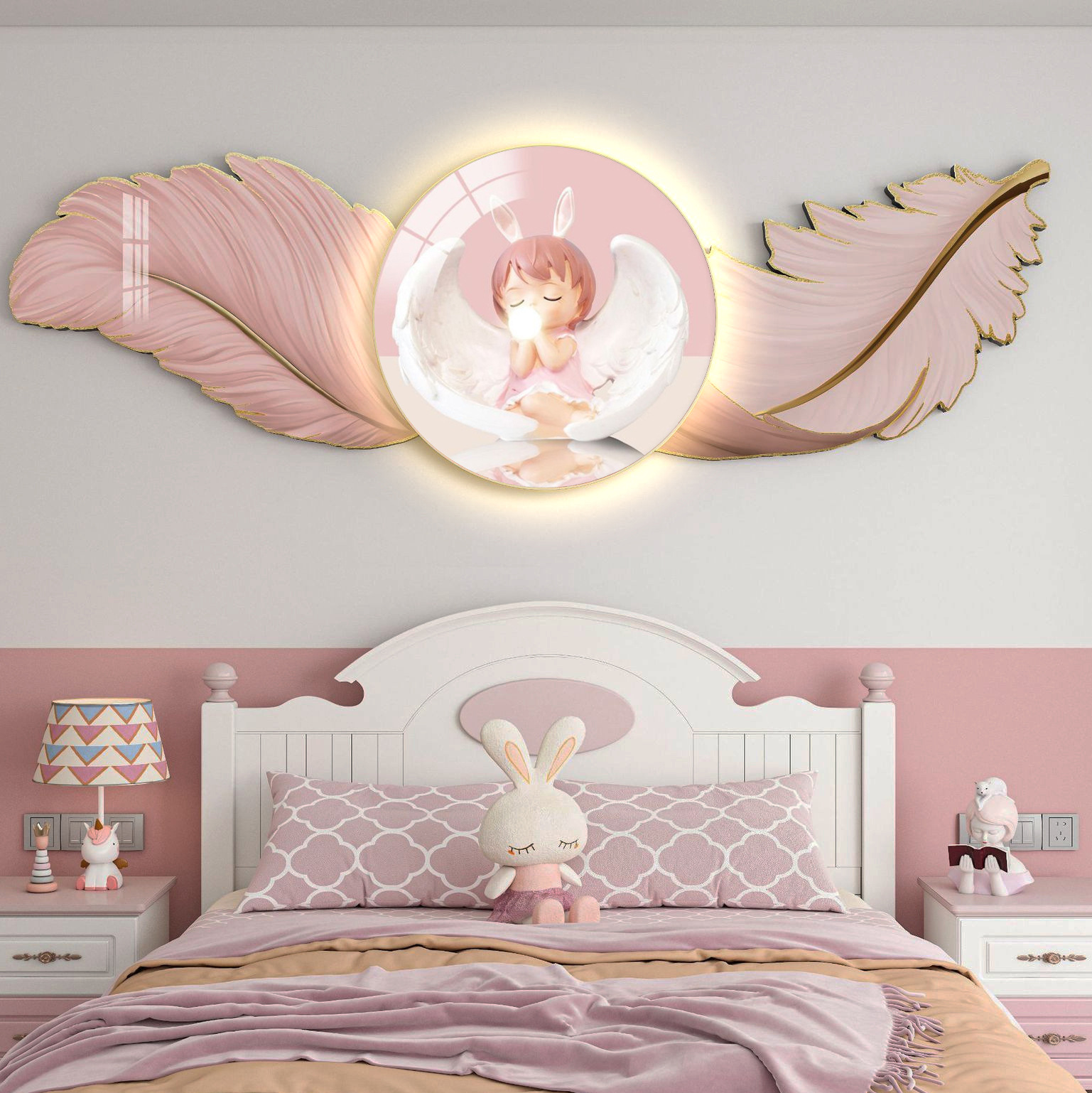 Children's Room Feather Bedside Decorative Painting Carving Boy's Room Bedside Background Cute Princess Room Hanging Painting