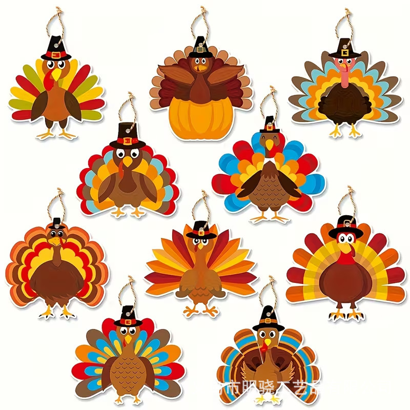 10 Pieces of Autumn Thanksgiving Party Decorations Turkey Hanging Ornaments, Thanksgiving Gift Holiday Pendants, 2D Flat 10 Pieces of Autumn Thanksgiving Party Decorations Turkey Hanging Ornaments, Thanksgiving Gift Holiday Pendants, 2D Flat