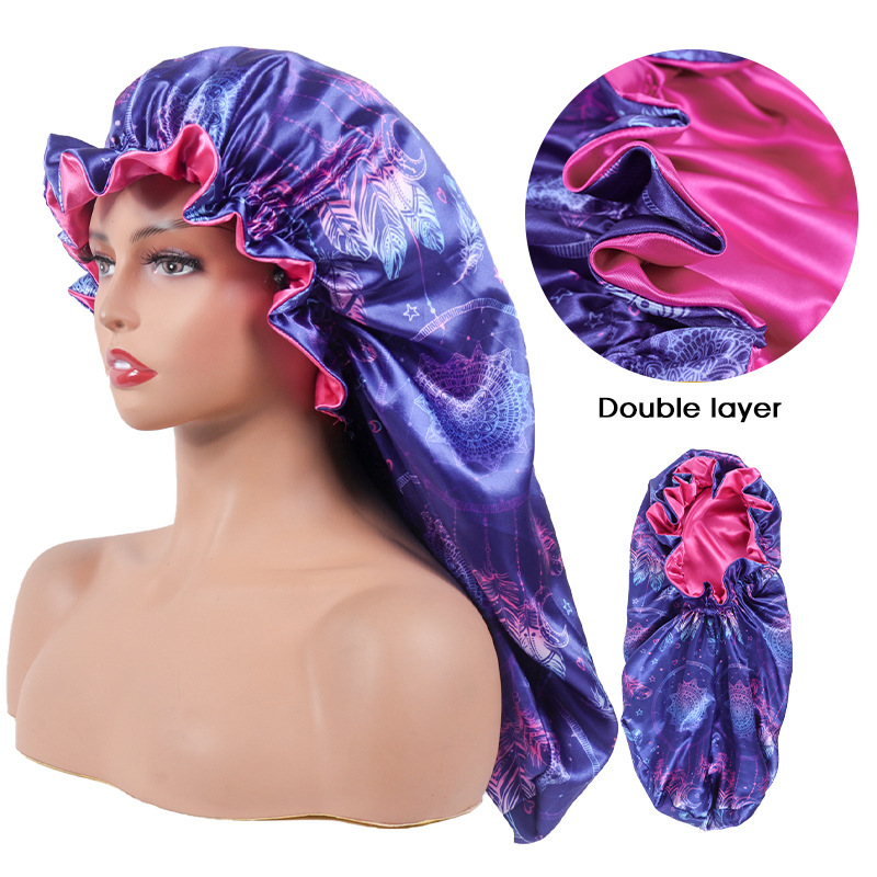 Dream Catcher Hair Conditioner Designer Beauty Wash Cap Double Layer Satin Ear Long Adult Nightcap bonnet