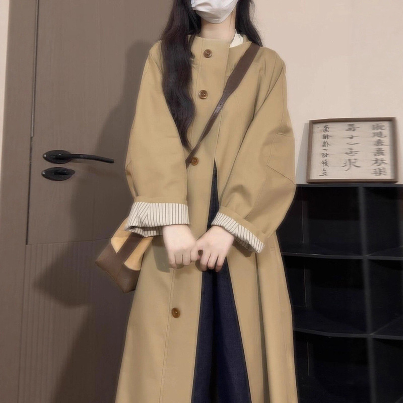 Slimming trench coat for women, 2026 spring and autumn new style, mid-length for petite figures, with a sophisticated Korean khaki color and a relaxed, casual vibe Slimming trench coat for women, 2026 spring and autumn new style, mid-length for petite figures, with a sophisticated Korean khaki color and a relaxed, casual vibe