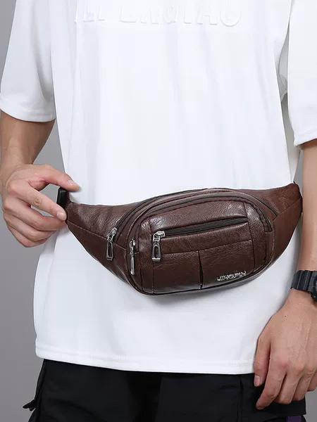Cross-Border Chest Bag with Multiple Compartments for Business, Wallet, Outdoor Sports, Wear-Resistant Crossbody Bag, Pu Waterproof Men's Waist Bag