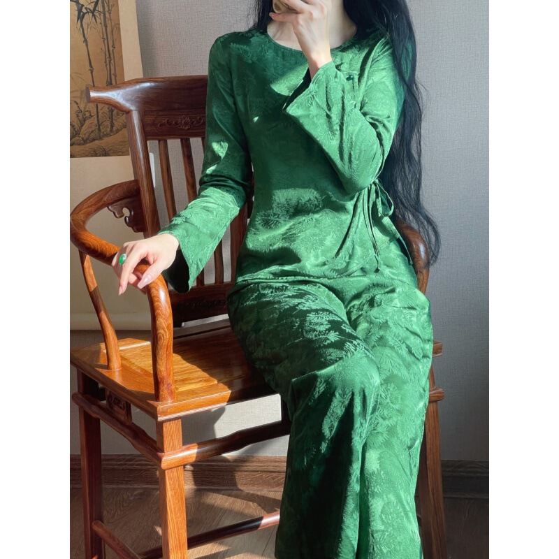 Jacquard Pajamas Women's Spring and Autumn Skin-friendly Long-sleeved New Chinese Style National Style Elegant Vintage Outwear suit Morning Gown Jacquard Pajamas Women's Spring and Autumn Skin-friendly Long-sleeved New Chinese Style National Style Elegant Vintage Outwear suit Morning Gown