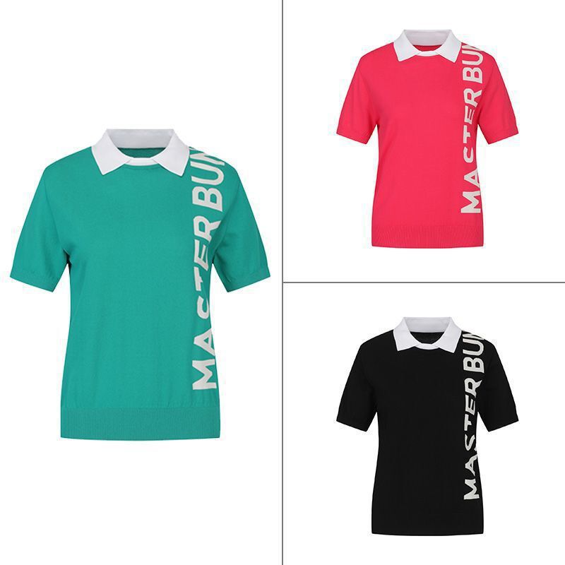 Women's Knitted Short-Sleeve Trendy Brand Polo Sports Korean Golf New Style Letter High-Elastic T-Shirt Luxury Sweater Women's Knitted Short-Sleeve Trendy Brand Polo Sports Korean Golf New Style Letter High-Elastic T-Shirt Luxury Sweater