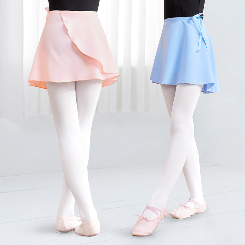 Falda de baile para niños y mujeres con cordones, falda de media longitud con correas elásticas, falda de gasa de una pieza, falda de ejercicio, falda de ballet