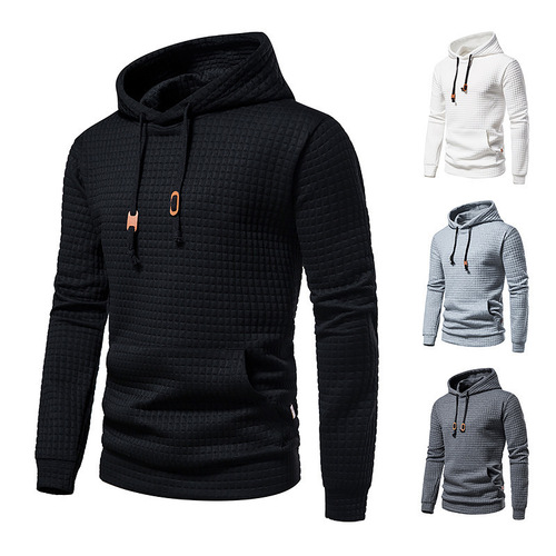 Code Men's Casual Hooded Quilted Sweatshirt with Plaid Cotton Fabric