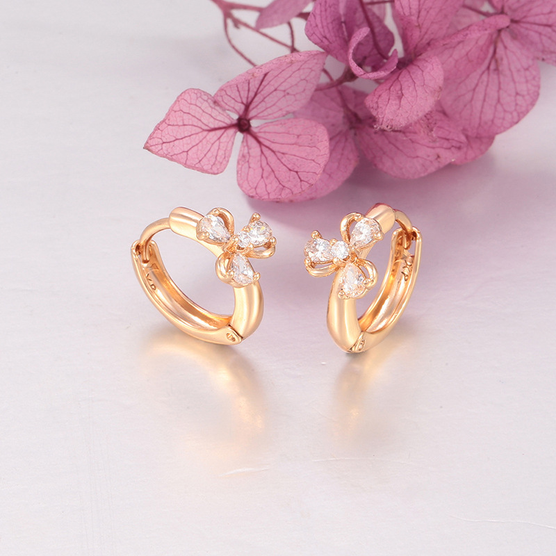 Aretes de Clip con Trébol de Aleación de Cobre con Circonia Incrustada para Mujer