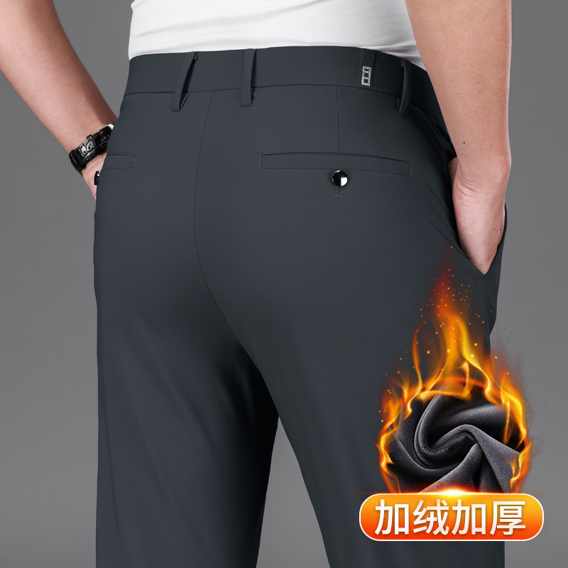 Comercio exterior al por mayor pantalones elásticos de cuatro lados para hombres pantalones casuales bordados para hombres otoño e invierno gruesos rectos sueltos negocios antiarrugas oeste image 14
