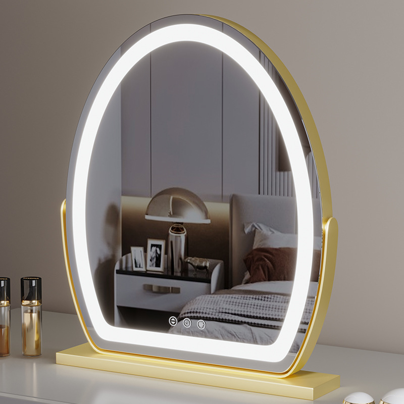 Espejo Oval espejo de maquillaje de escritorio LED con luz de relleno de luz ins estilo de escritorio simple hogar espejo de maquillaje de forma especial