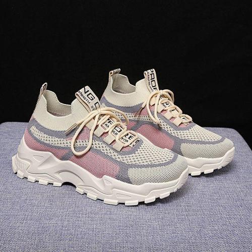 Women's  Spring and Autumn New Fashionable Casual Thick Sole Running Sneakers with Brand Break Code Discount Knit Dad Shoes