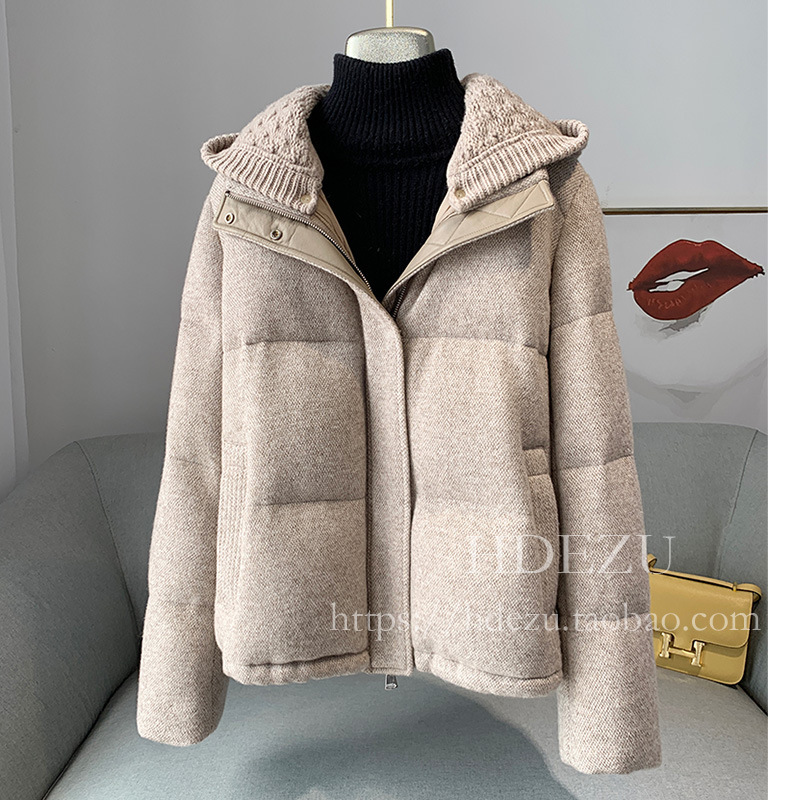 Big Brand Same Cashmere Wool Double-sided Wool Knit Cap 90 White Goose Down Bread Suit Hooded Jacket Women's Short Down Big Brand Same Cashmere Wool Double-sided Wool Knit Cap 90 White Goose Down Bread Suit Hooded Jacket Women's Short Down