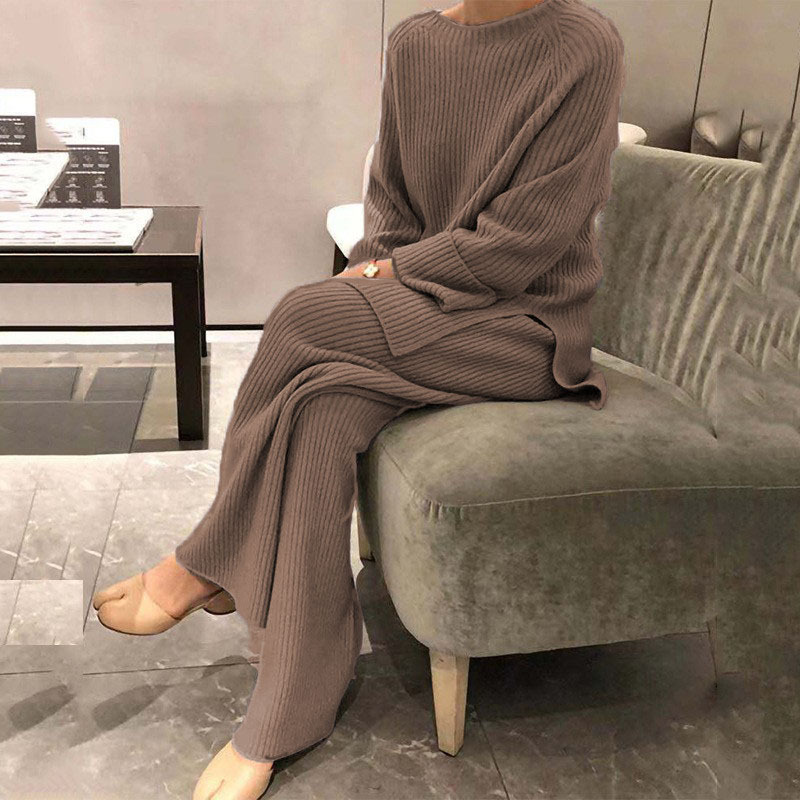 欧美女装2024秋冬亚马逊热卖长袖纯色针织休闲两件套毛衣欧美风|undefined