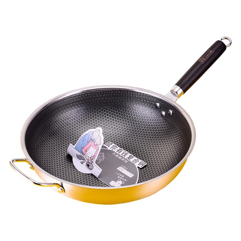 Tres tío tres tía WOK de acero inoxidable no recubierto sartén antiadherente estufa de gas doméstica Cocina de Inducción aplicable wok especial
