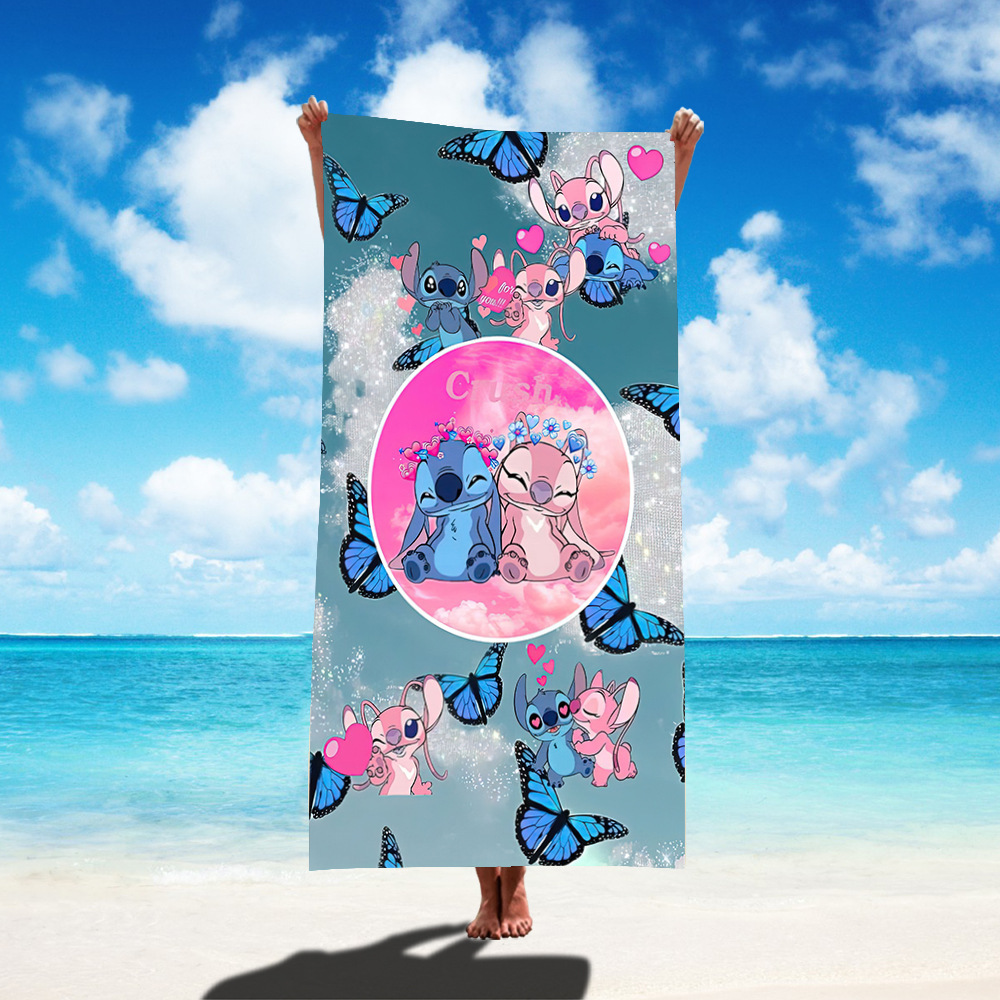 TEMU nueva toalla de playa estampada Stitch de gran tamaño toalla de baño para niños toalla de baño toalla de microfibra