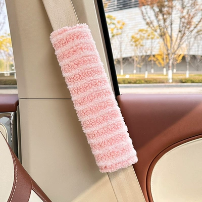 Seat belt shoulder pad Shoulder Pads Plush Striped Car - moon-velvet-striped-shoulder-pads-pink