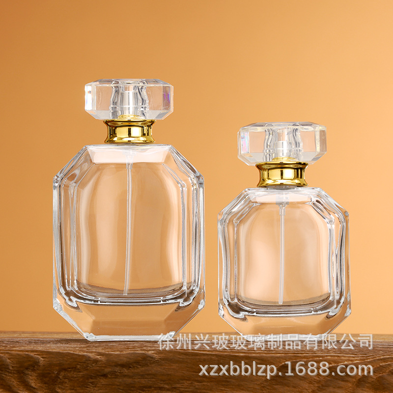 现货香水瓶100ml瓶子透明玻璃喷雾分装瓶小玻璃瓶批发空瓶方形盖