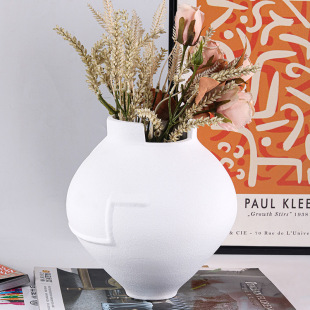 極簡創意抽象開口花瓶北歐家居樣板房客廳台面高端花器插干花擺件