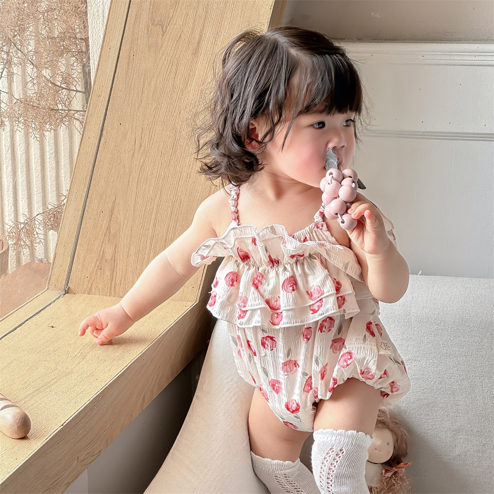 2024 estilo de verano para niñas estilo fino francés para niñas ropa para niños princesa encaje sin mangas para bebés