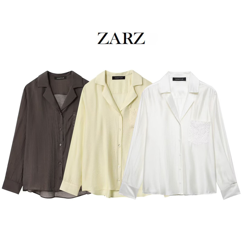 Zarz Self-Made European and American Style New Women's Fashion Embroidered Pocket-Decorated Shirt 4786/079/251 Zarz Self-Made European and American Style New Women's Fashion Embroidered Pocket-Decorated Shirt 4786/079/251