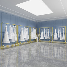 高档婚纱店落地式展示架影楼货架旗袍礼服挂衣架金色挂拖尾纱架子