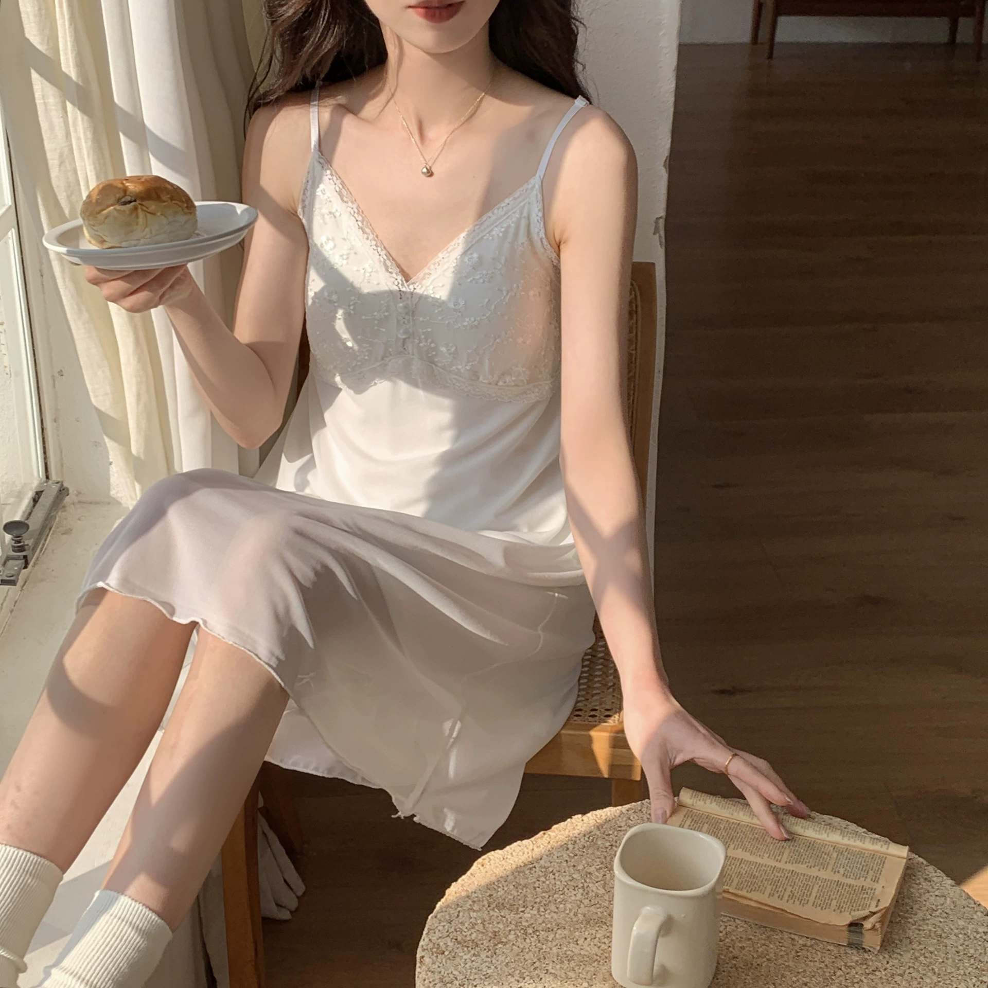 Милый пижамный комплект, халат, набор, сексуальное slipsdress, длинные рукава, французский стиль