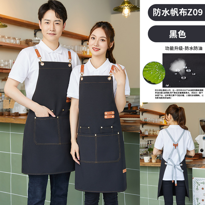 Canvas Apron with Custom Logo Printing for Catering, Barista, Milk Tea Shop, Baking, Waterproof Work Clothes, Custom-Made for Women