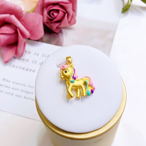 Gold-plated brass cartoon cute rainbow pony pendant necklace accessory with enamel colorful small horse design