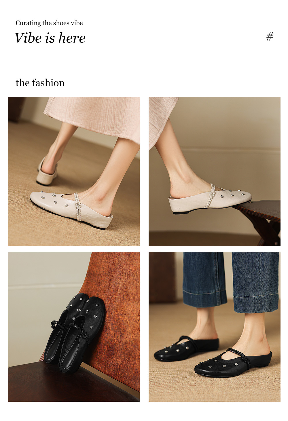Sandal nữ mũi bít da dê quai ngang gót thấp — đen chi tiết 1