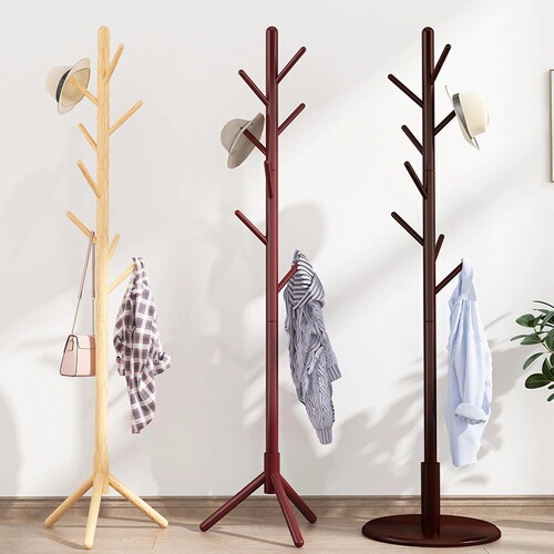 Factory Direct Sales Pine Wood Coat Rack Good Quality Simple Hanger Rustic Freshwood Floor Standing Coat Rack Living Room Bedroom Coat Rack