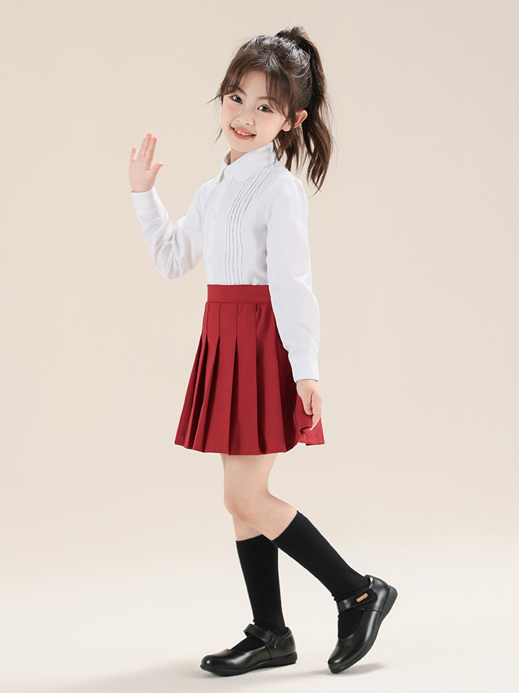 Traje de camisa blanca de manga larga para niñas Camisa blanca Traje de falda plisada de estilo universitario Traje de jardín de infantes para estudiantes de primaria