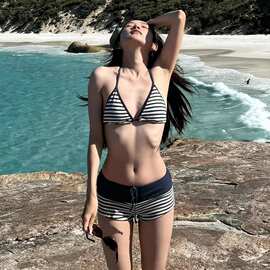 日韩风条纹分体泳衣女显瘦聚拢比基尼海边度假ins性感沙滩泳装