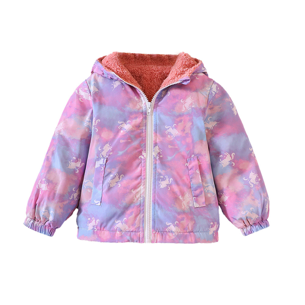 EW Children's Clothing New Product for Girls' Autumn and Winter Cartoon Plush Thick Hooded Jacket WT466-A_voghion.com