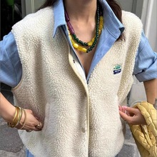 外贸女装无袖毛马甲上衣欧美跨境时尚女士春秋宽松单排扣背心外套