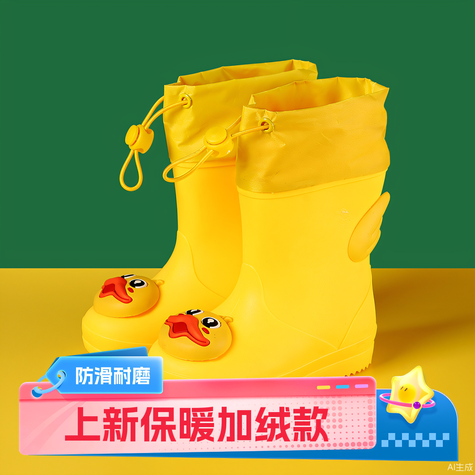 Children's Rain Boots Autumn and Winter Cotton Girls' Rain Boots Waterproof Boys' High-Top Non-Slip Kindergarten Students' Baby Water Shoes