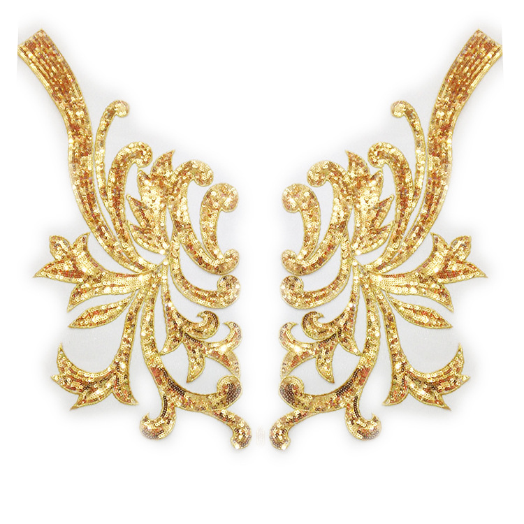 Lentejuelas encaje bordado pegatinas de tela ropa las mujeres escote floral cheongsam vestido decoración la etapa Accesorios