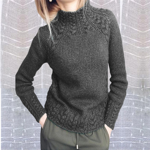 Source: European and American new women's sweater, solid-color linen-patterned sweater, knitted sweater for women