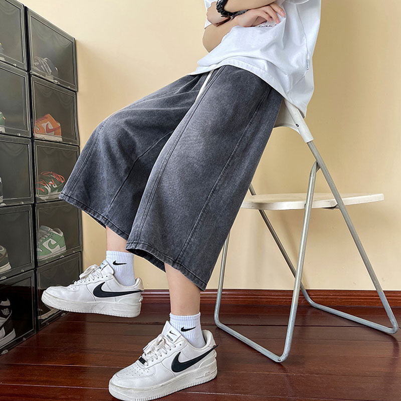 Summer Thin Denim Shorts for Boys 13 Junior High School Students Teenagers 15 Years Old Loose Casual Cropped Pants