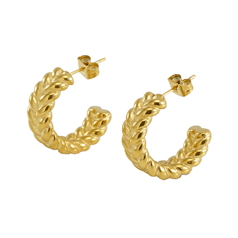Acero inoxidable transfronterizo moda europea y americana giro personalizado en forma de C pendientes de titanio de acero 18K oro Internet celebridad pendientes de la oreja
