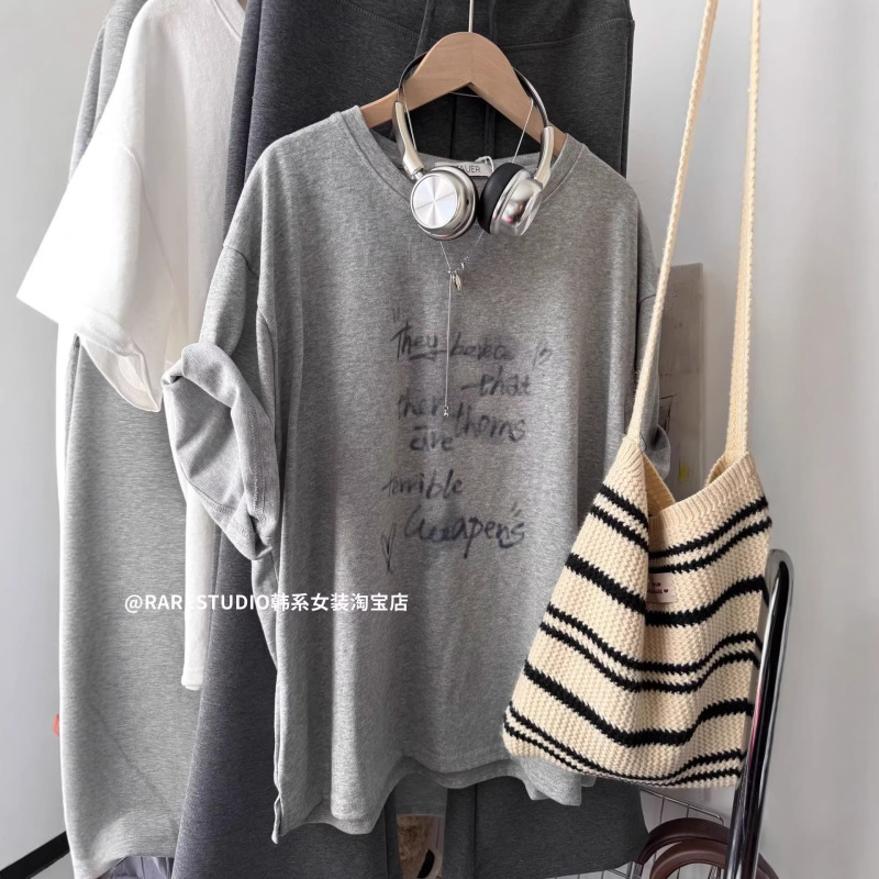Vintage Chinese Trendy Brand Boyfriend-Style Pure Cotton Short-Sleeve T-Shirt for Women, Summer Retro Lettering Loose Top Tee Vintage Chinese Trendy Brand Boyfriend-Style Pure Cotton Short-Sleeve T-Shirt for Women, Summer Retro Lettering Loose Top Tee