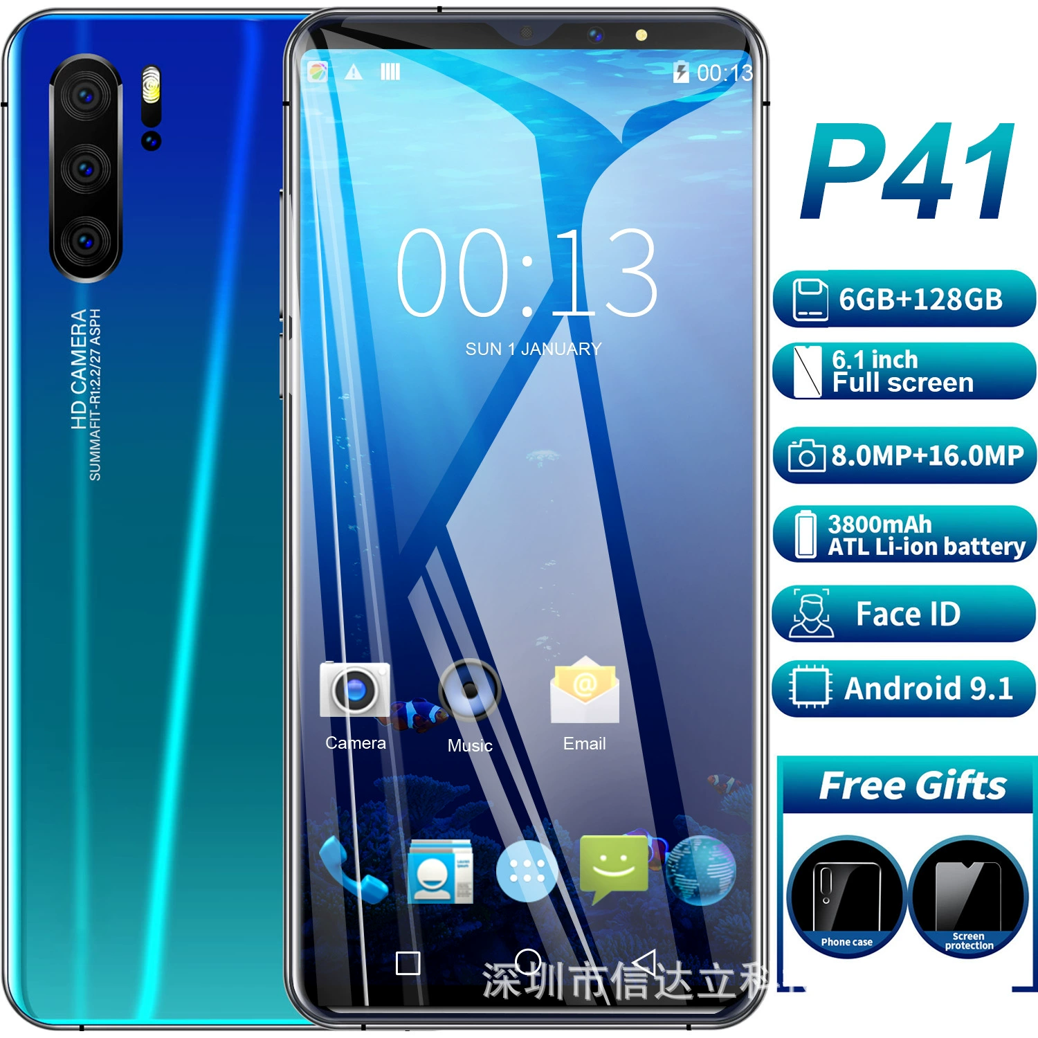 Поставки через кроссборсовую экспортную торговлю на Shopee, смартфон P41 Pro Android 6.1 с большим экраном, завод 1+8
