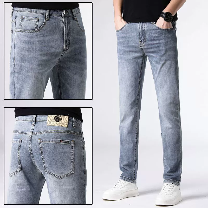 Ретро светло-голубые прямые джинсы для мужчин, весна-осень 2023, новые эластичные свободные универсальные стильные повседневные брюки