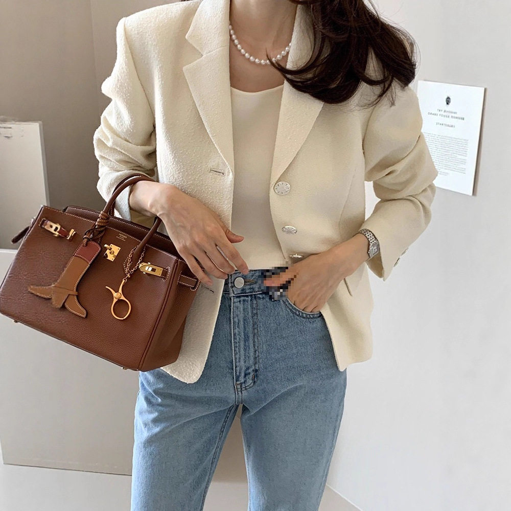 Gentle Lady Korean Chic Small Fragrance Jacket Slim Tweed Jacket Long-Sleeved Korean Style Suit Jacket
