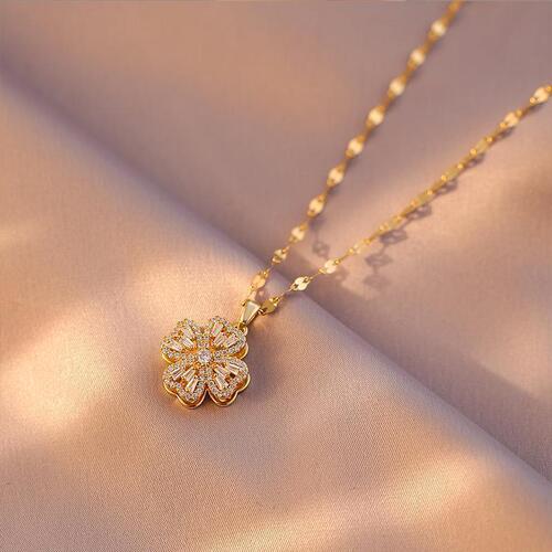 Meichen  new trendy rotating four-leaf clover Hao Shi titanium steel necklace women's cold style high-end copper pendant