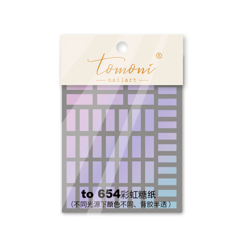 Popular tomoni pegatinas adhesivo semi-transparente de uñas pegatinas de uñas japonesas de color blanco y negro tablero de tela escocesa arco iris de papel de caramelo