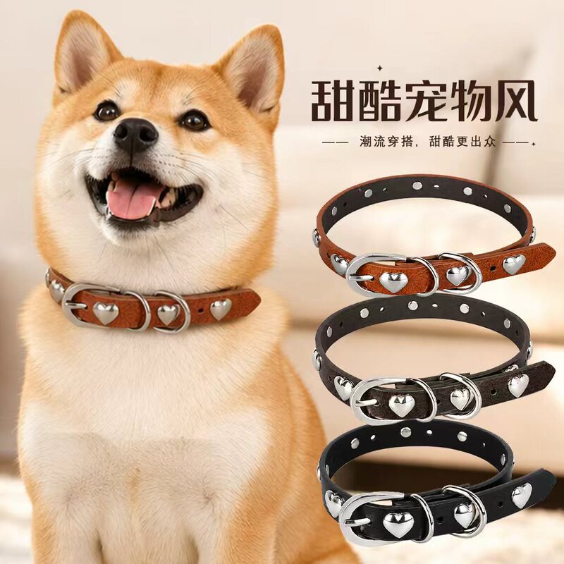 New Silicone Dog Collar with Metal Accessories, High Aesthetic Appeal, Heart-Shaped Dog Collar, Fashionable and Adjustable Pet Leather Collar New Silicone Dog Collar with Metal Accessories, High Aesthetic Appeal, Heart-Shaped Dog Collar, Fashionable and Adjustable Pet Leather Collar