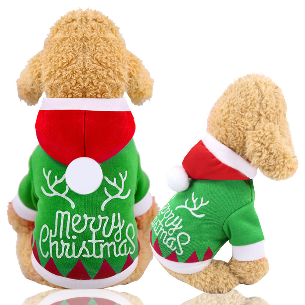Navidad ropa perro gato mascotas suministros otoño e invierno nuevo número verde ropa de vacaciones medio perro ropa de dos patas