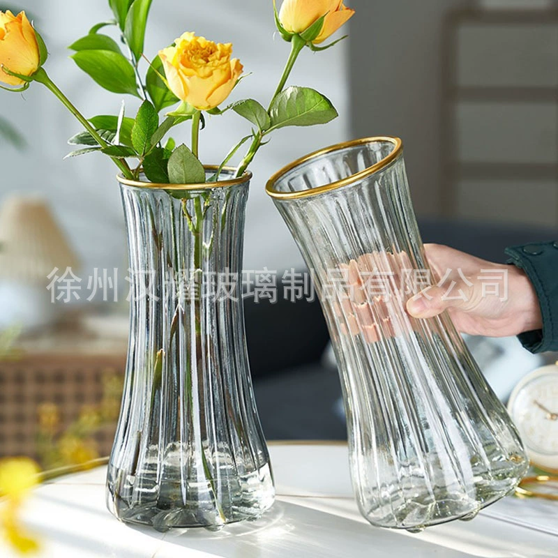 Легкая роскоши золотая прозрачная стеклянная ваза с сухими цветами