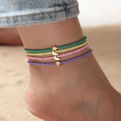 歐美跨境飾品 波西米亞五角星串珠腳鏈女 簡約月亮四件套米珠腳鏈